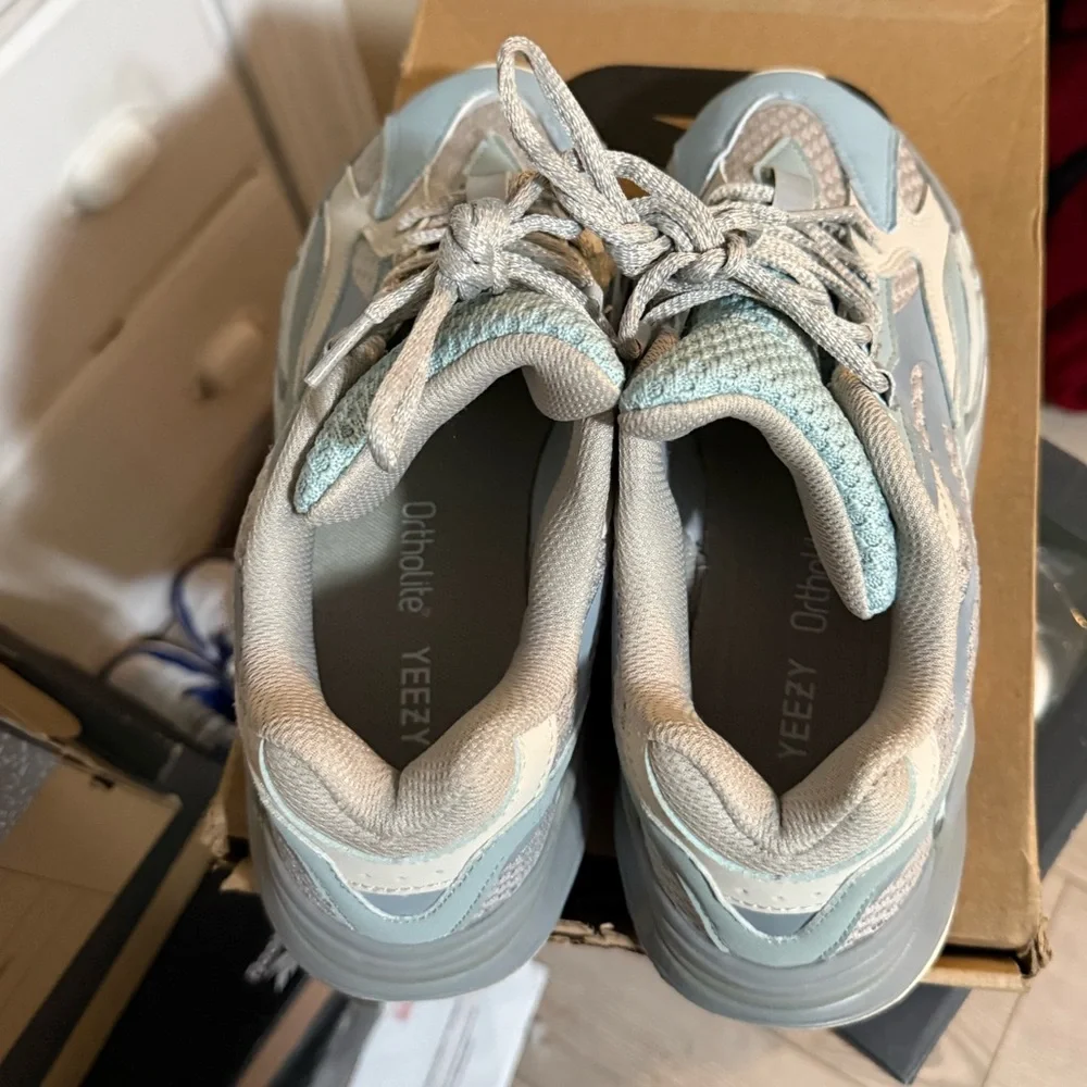 Adidas Yeezy Boost 700 in Light Blue and Gray with Orange Accents - Picture 3 of 3